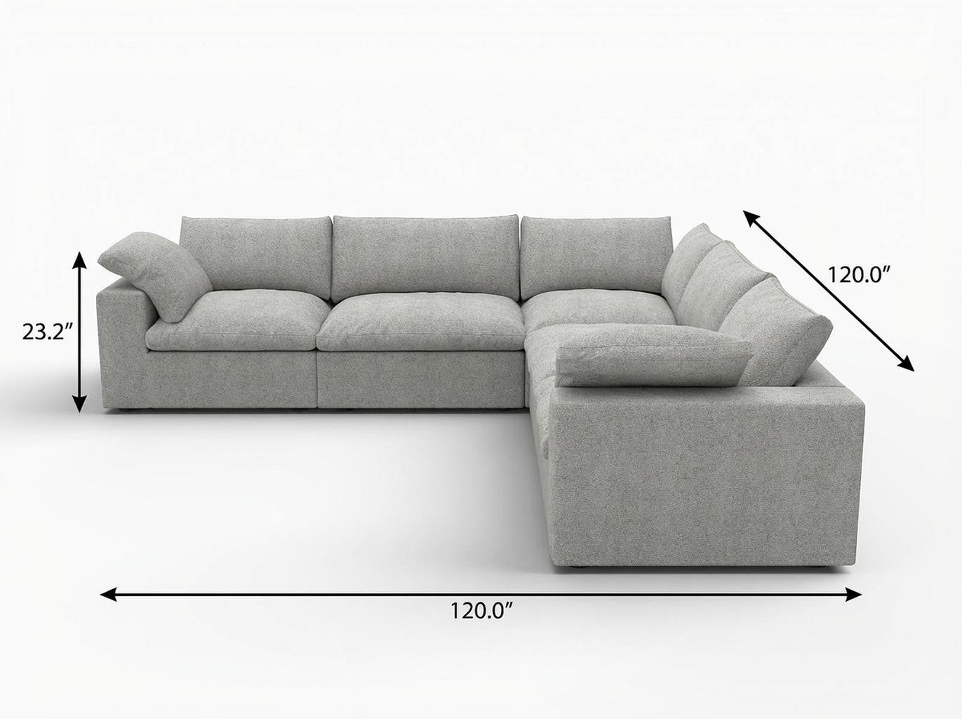 Modern Light Gray Linen Blend Modular L-Shaped 5-Piece Reversible Sectional