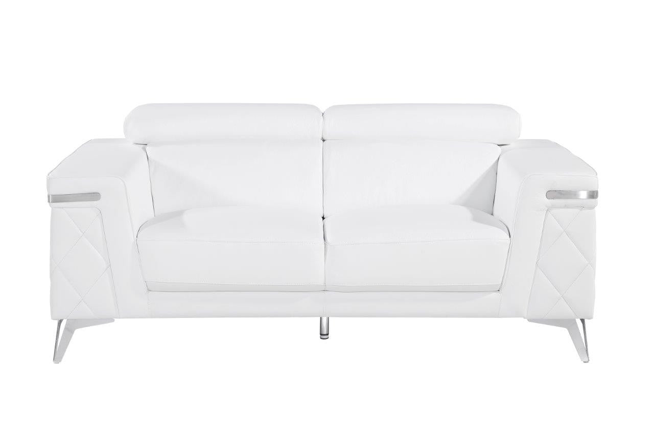 Contemporary 89" White Top Grain Italian Leather 2 Piece Living Room Set