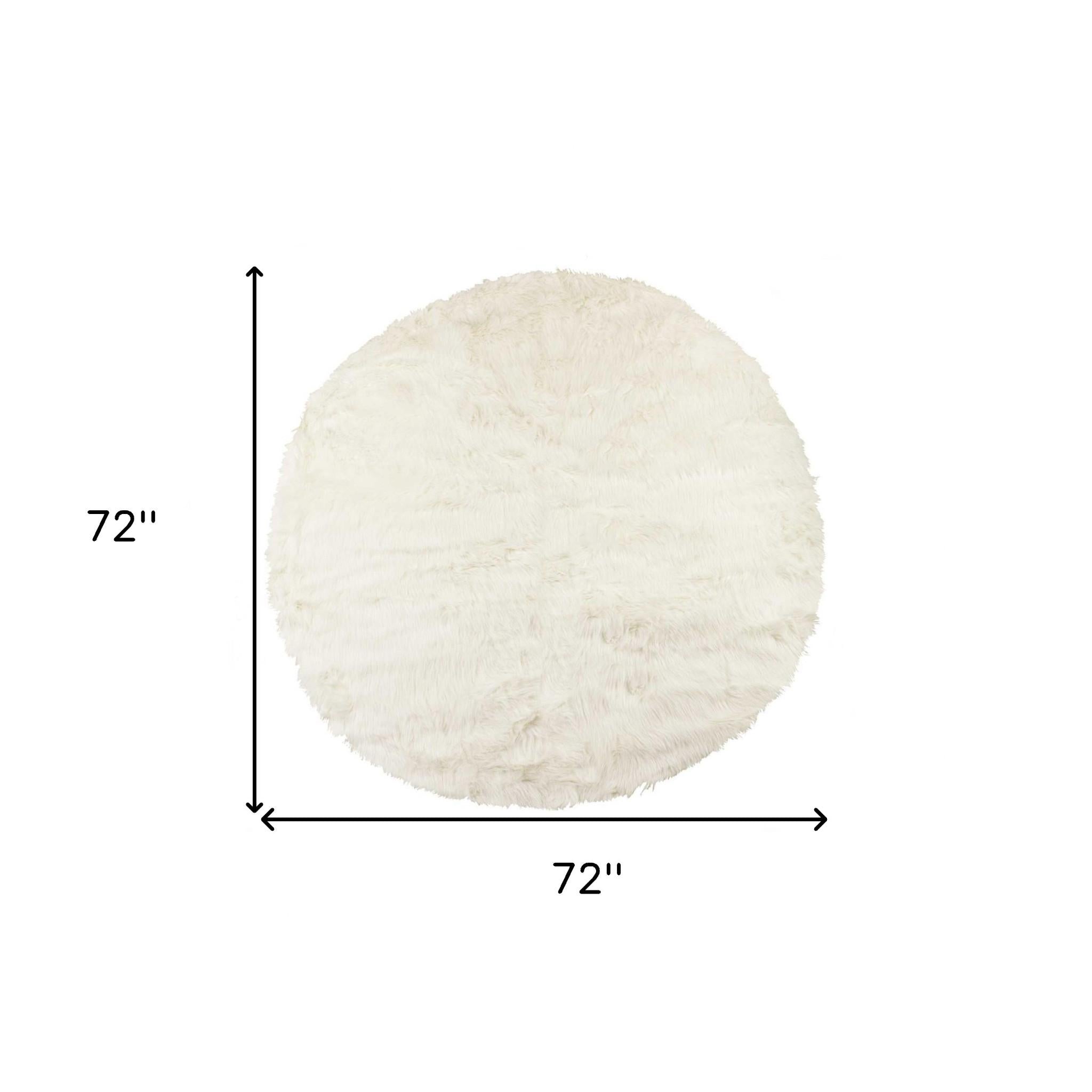 Off White Faux Fur Shag Washable Round Rug