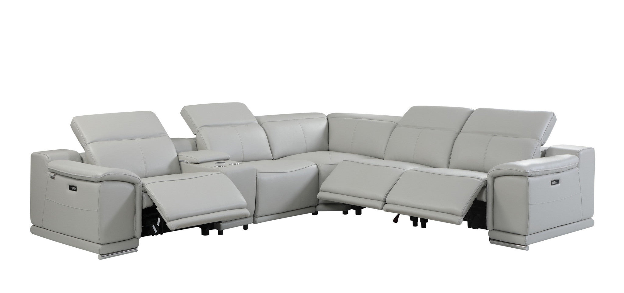 Light Gray Italian Leather Power Reclining U-Shaped 6 Pcs Corner Sectional