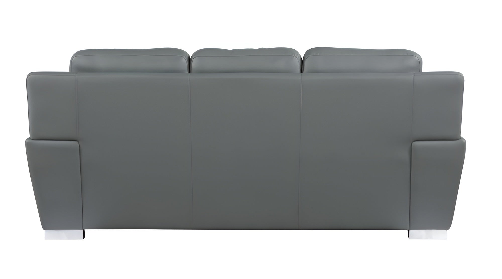 85" Modern Gray Leather Sofa with Silver Stainless Steel Legs