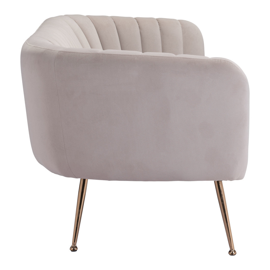 70" Contemporary Beige Velvet Sofa with Gold Legs