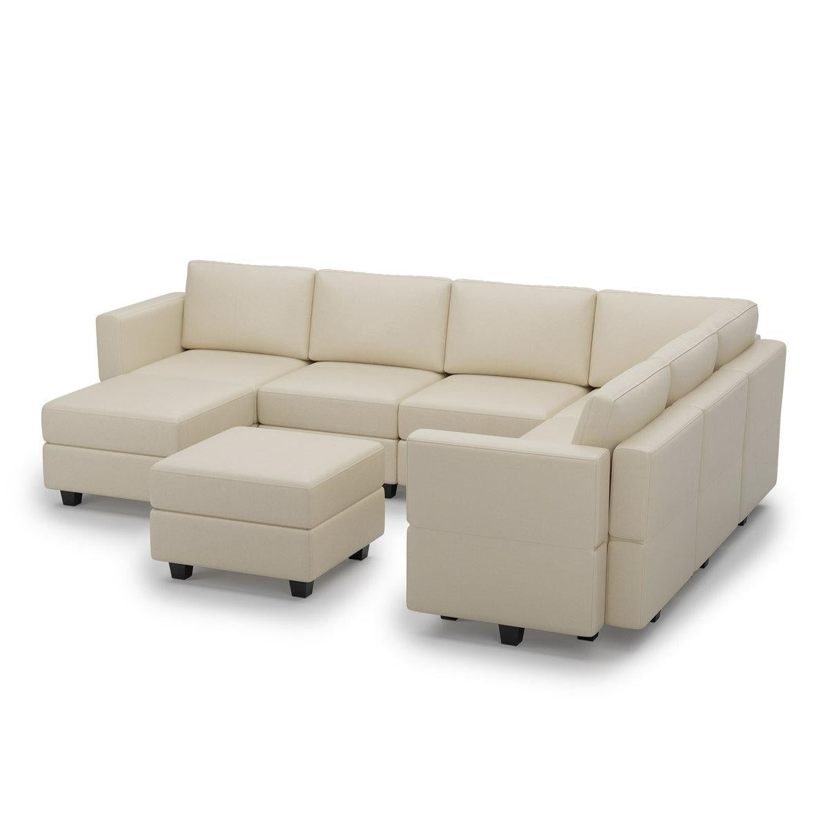 Modern Beige Faux Leather Modular U-Shaped 9-Piece Reversible Corner Sectional