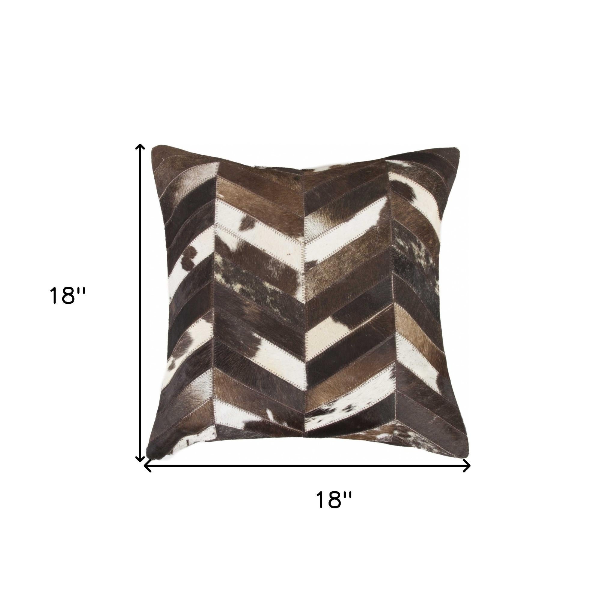 Brown and Off White Chevron Cowhide Accent Throw Pillow