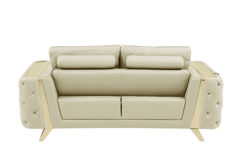 Contemporary 90" Beige Top Grain Italian Leather 2 Piece Living Room Set