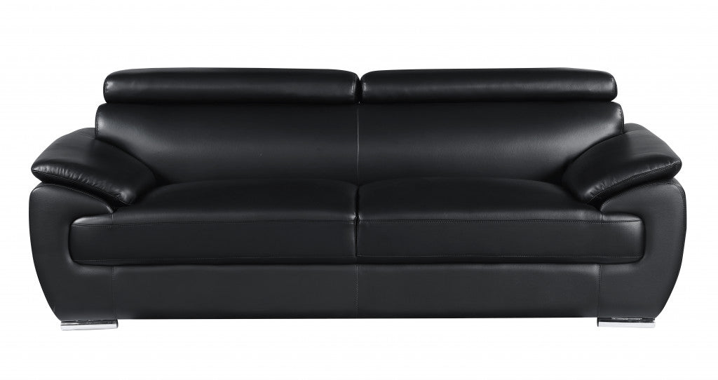 Modern 39" Deep Black Genuine Leather 2 Piece Living Room Set