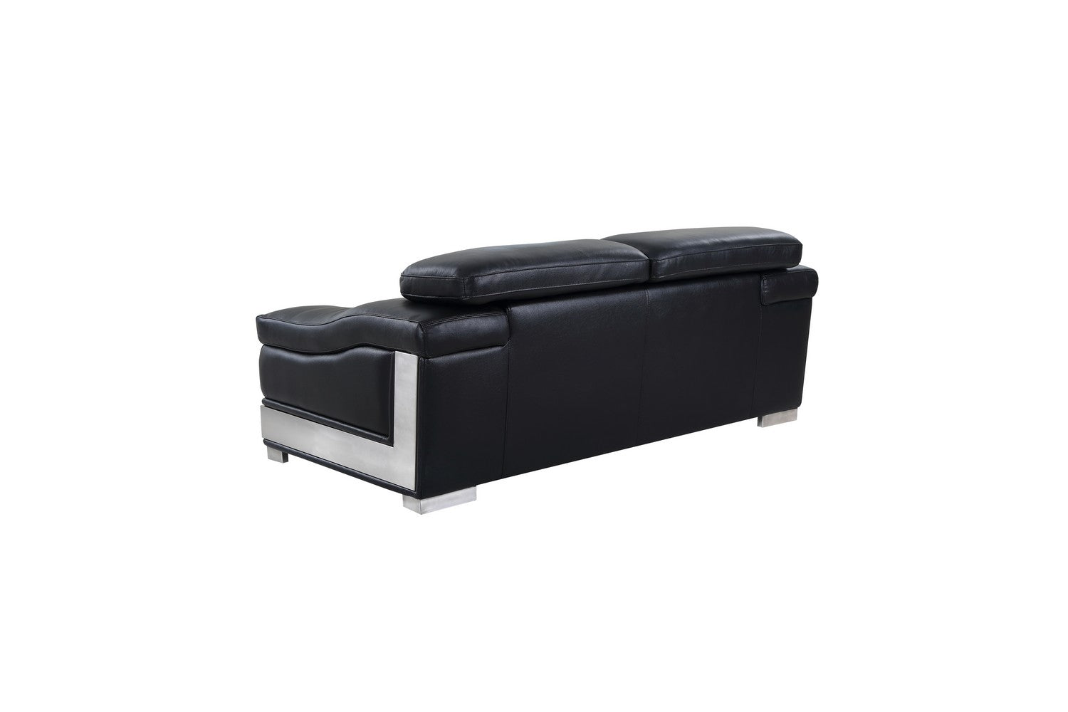 73" Black Genuine Leather Loveseat with Silver Legs