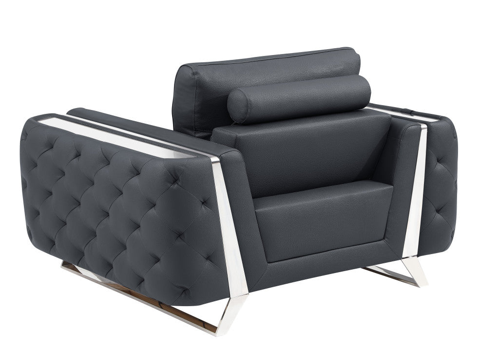Contemporary 50" Dark Gray Faux Leather Tufted Club Chair