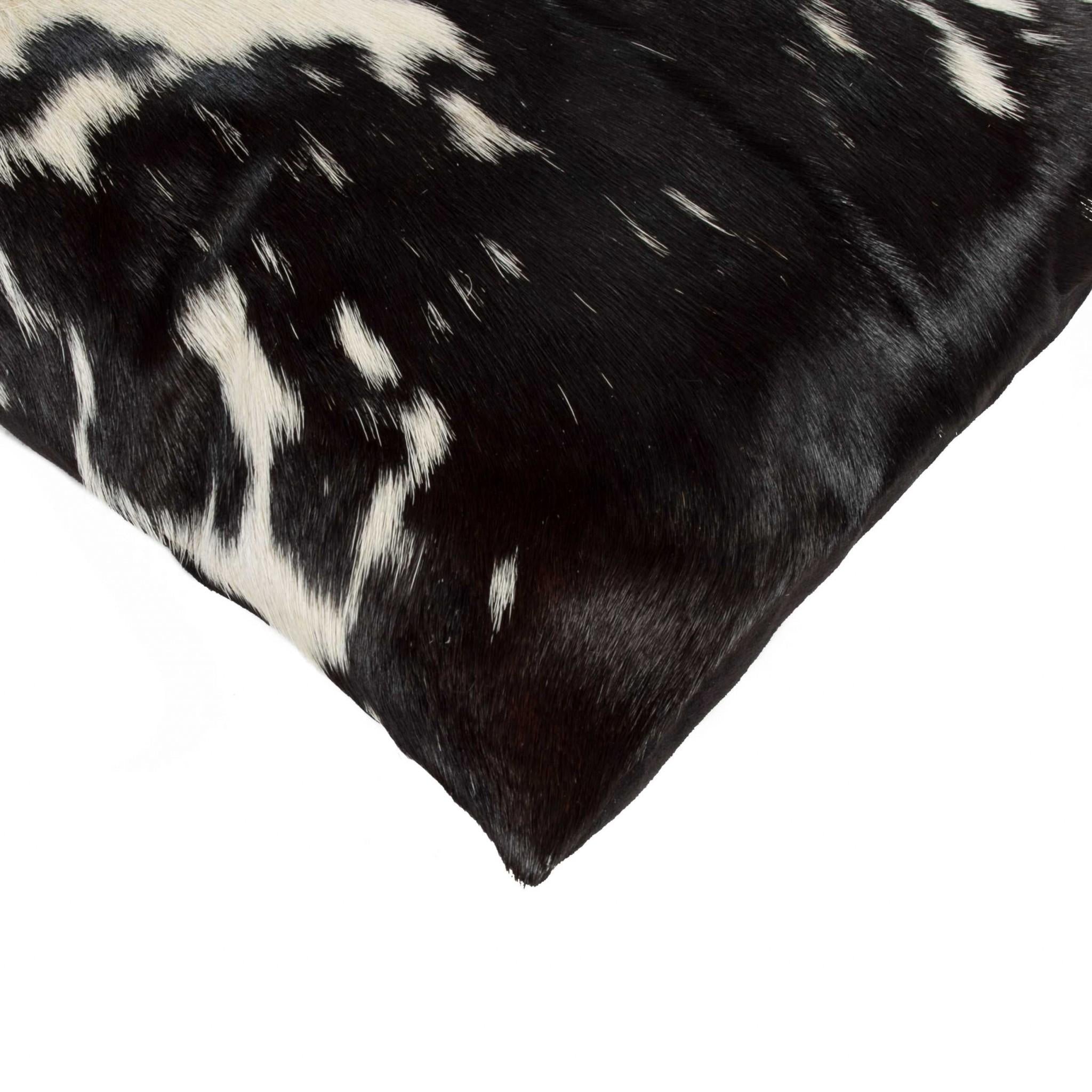 Black and White Set of 2 Square Genuine Leather Accent Pillows