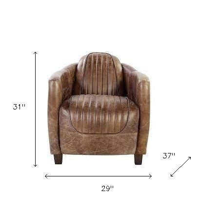 Industrial 29" Distressed Brown Faux Leather Barrel Chair
