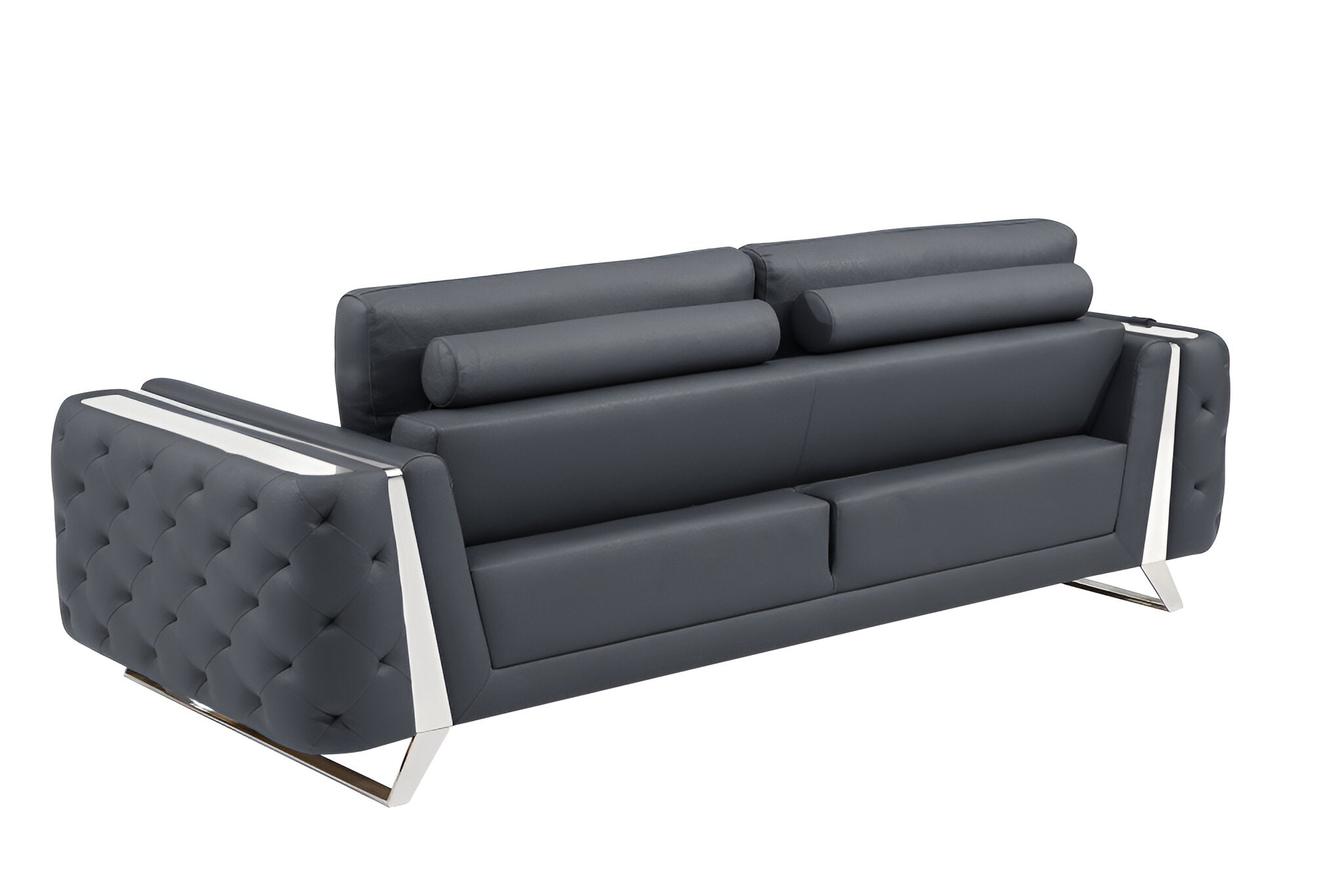90" Contemporary Gray Italian Full Grain Leather Sofa with Silver Legs