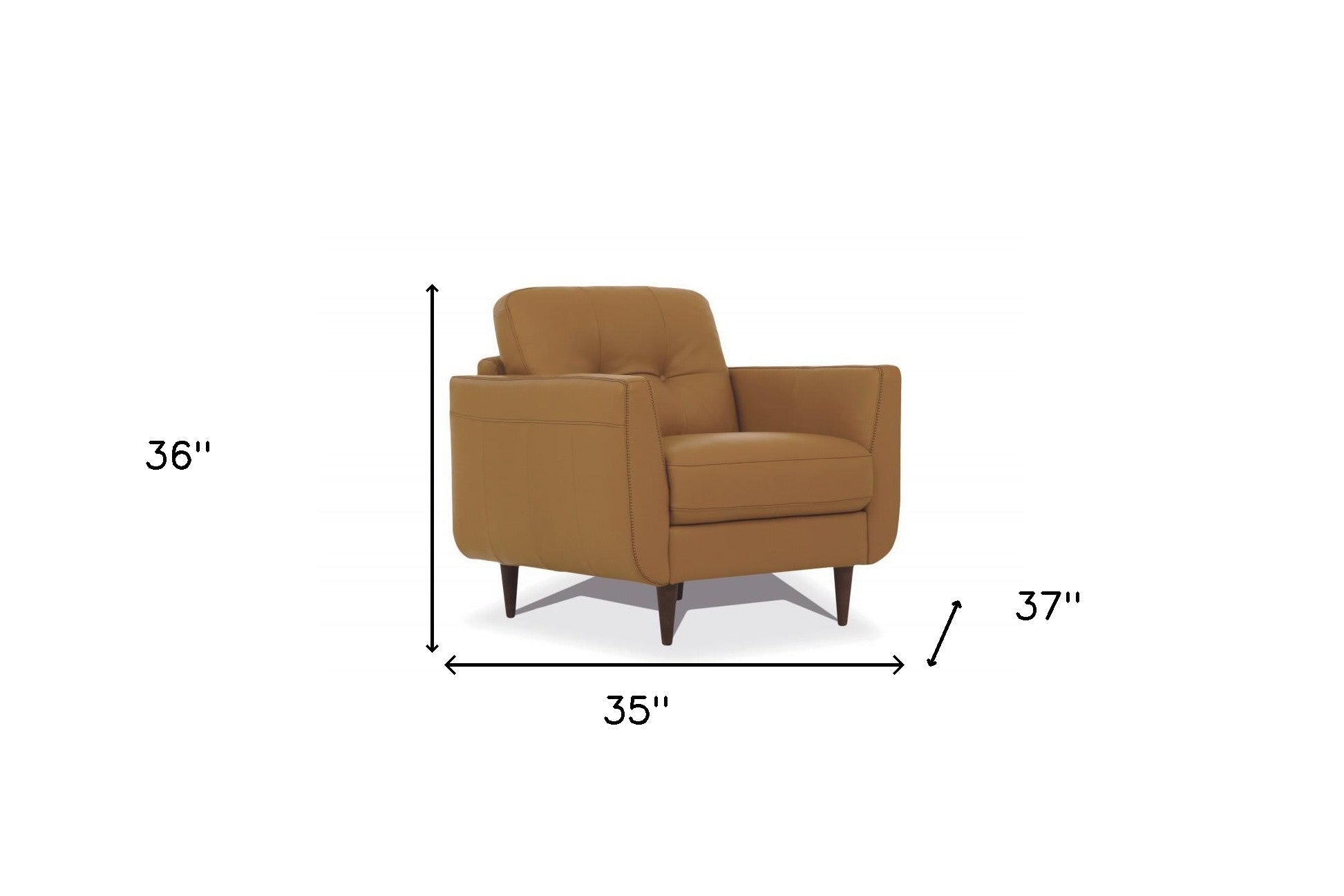 Modern 35" Camel Top Grain Genuine Leather Tufted Armchair