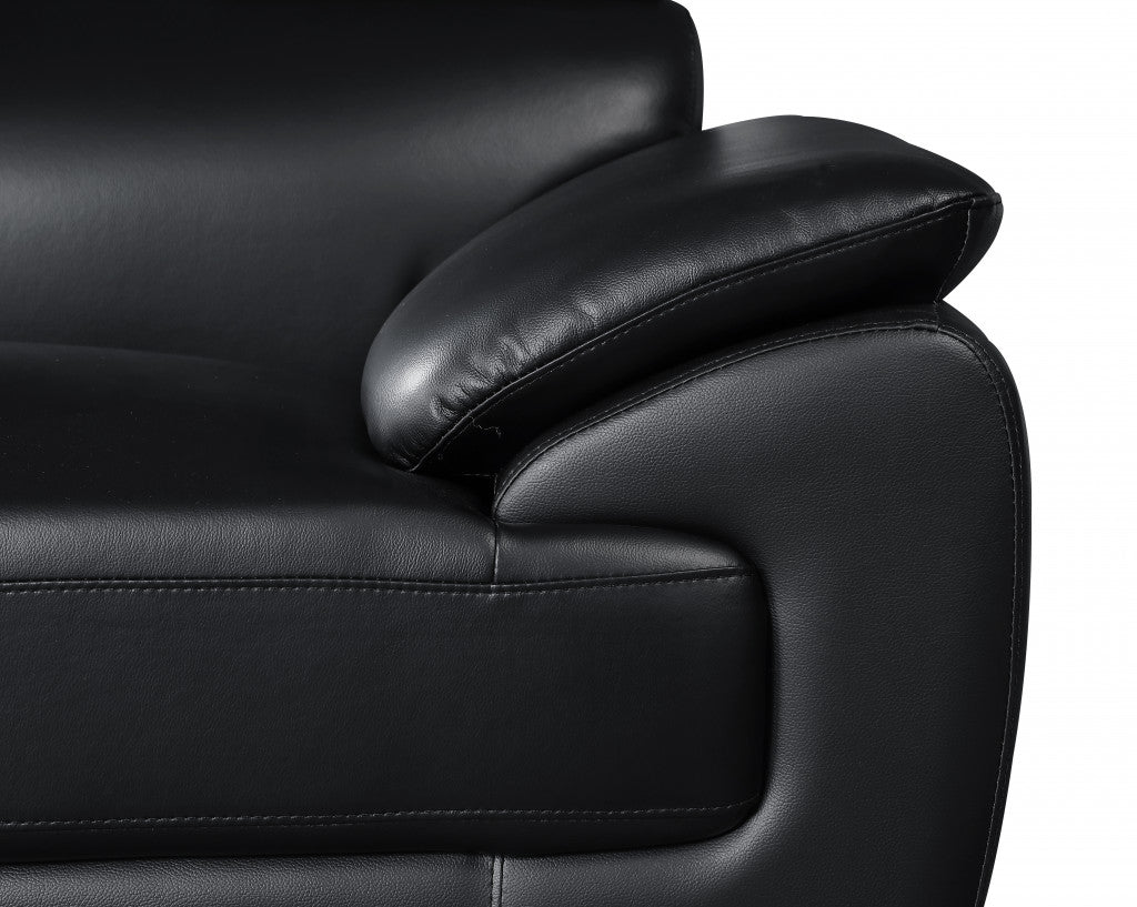 69" Modern Black Faux Leather Loveseat with Silver Chrome Legs