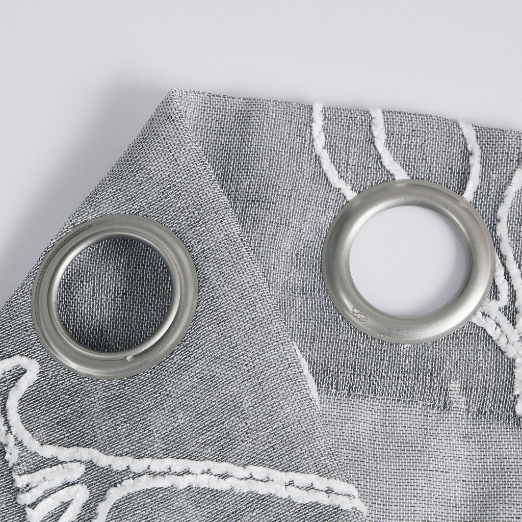 Set of 2 Silver Boho Embroidered Semi-Sheer Window Curtain Panels
