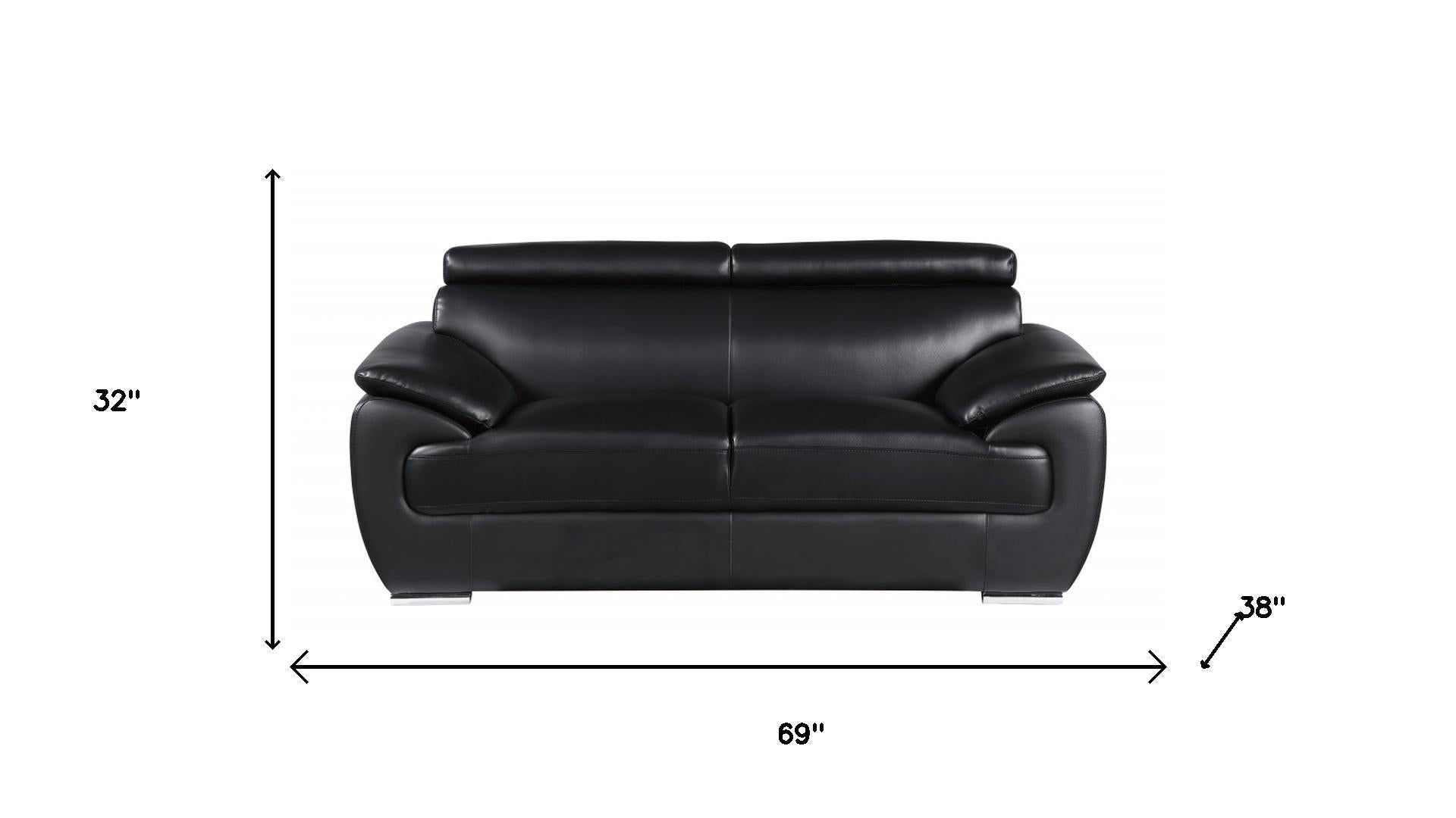 Modern 39" Deep Black Genuine Leather 2 Piece Living Room Set