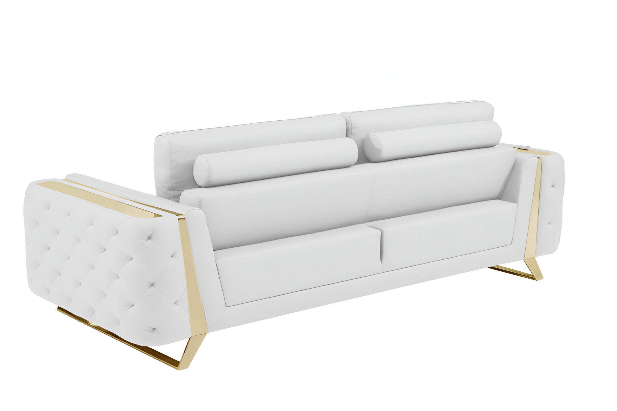90" Contemporary White Italian Full Grain Leather Sofa with Gold Legs