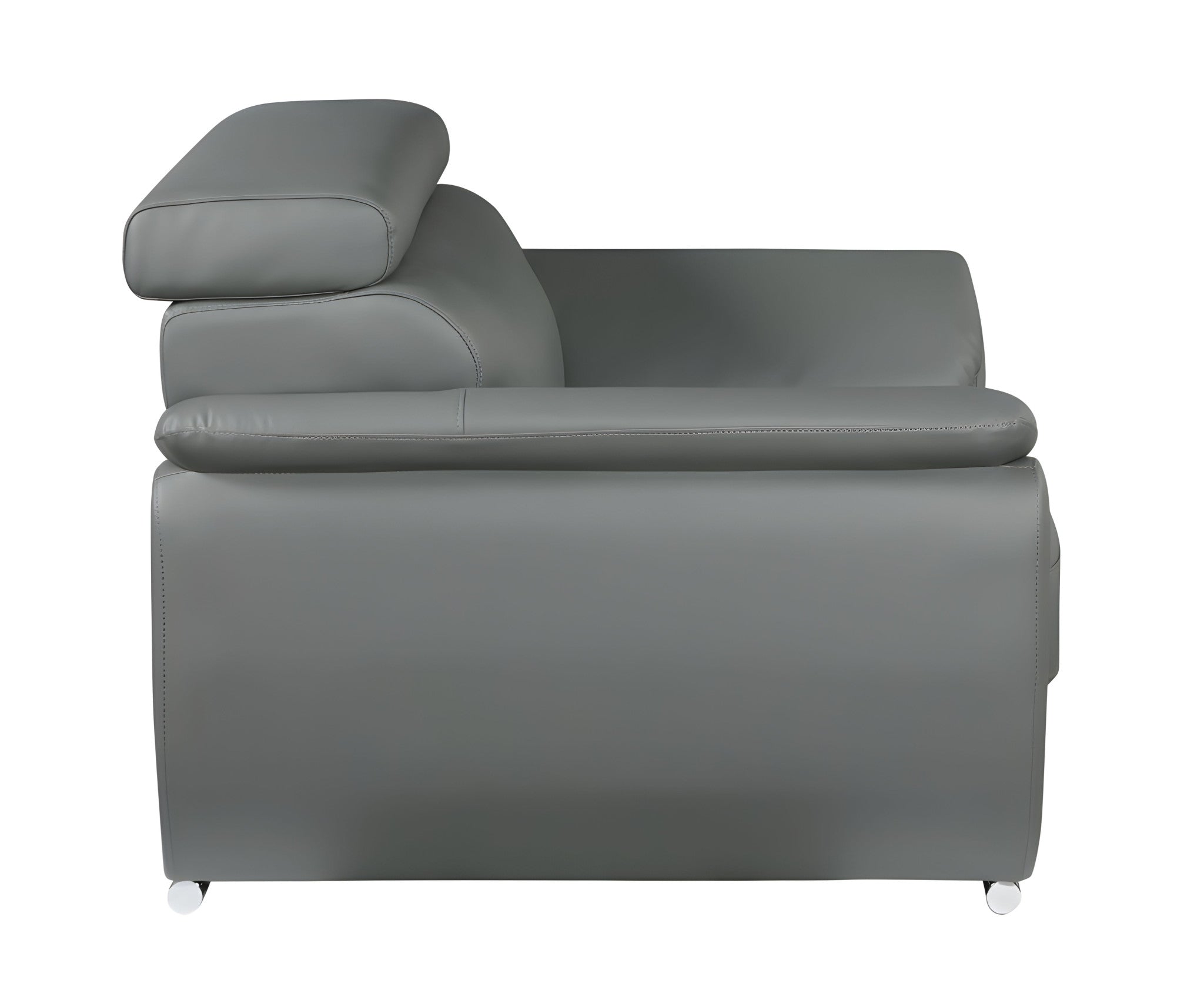 86" Modern Gray Leather Sofa with Silver Stainless Steel Legs