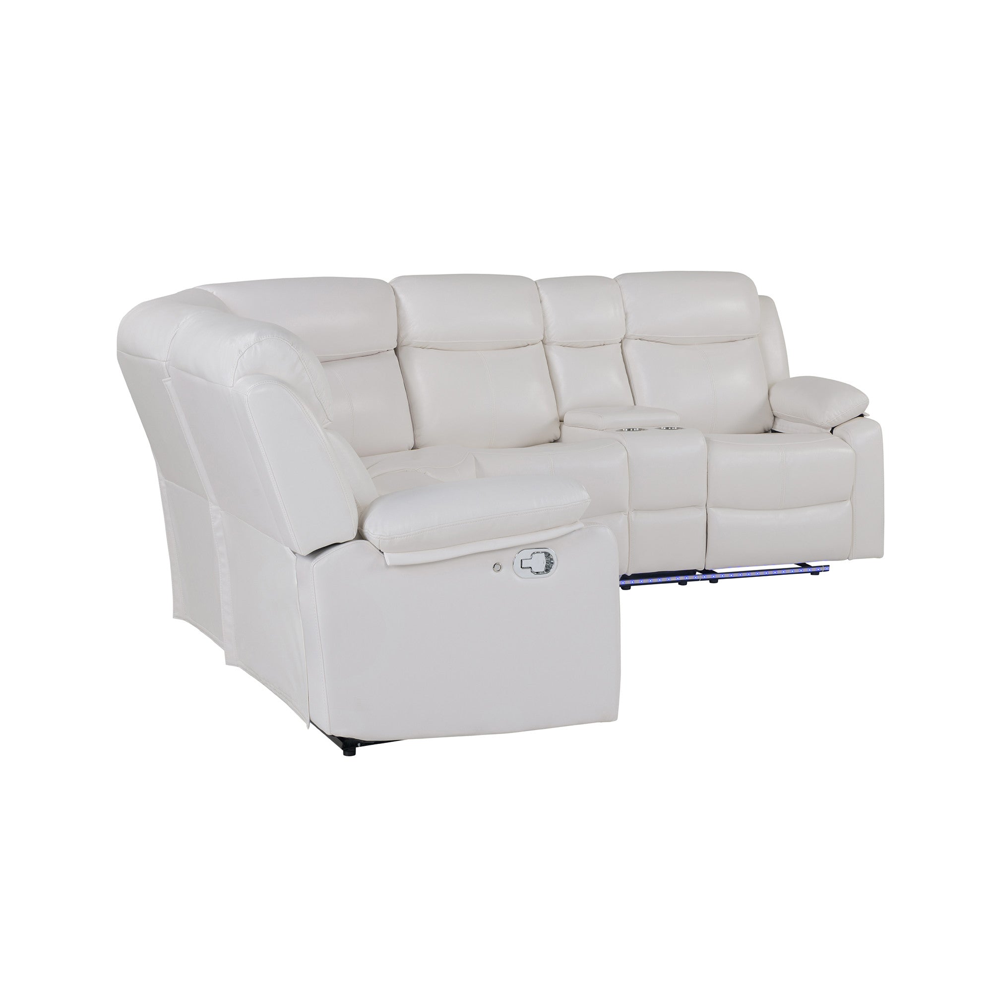 Off-White Faux Leather Reclining Curved 6-Piece Right Hand Facing Sectional