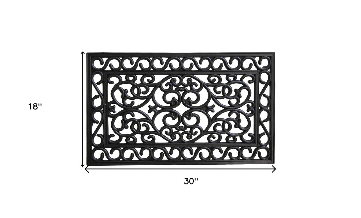 18" x 30" Black Rubber Scrollwork Outdoor Doormat