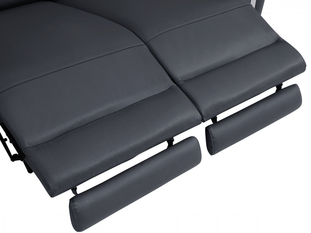 65" Gray Italian Leather Power Reclining Loveseat with Silver Legs