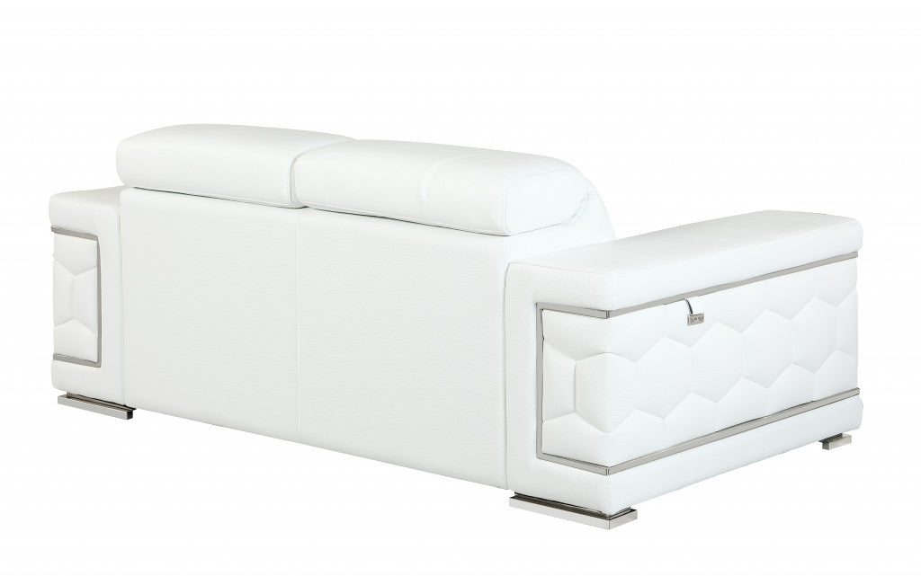 71" Modern White Italian Leather Sofa with Silver Legs