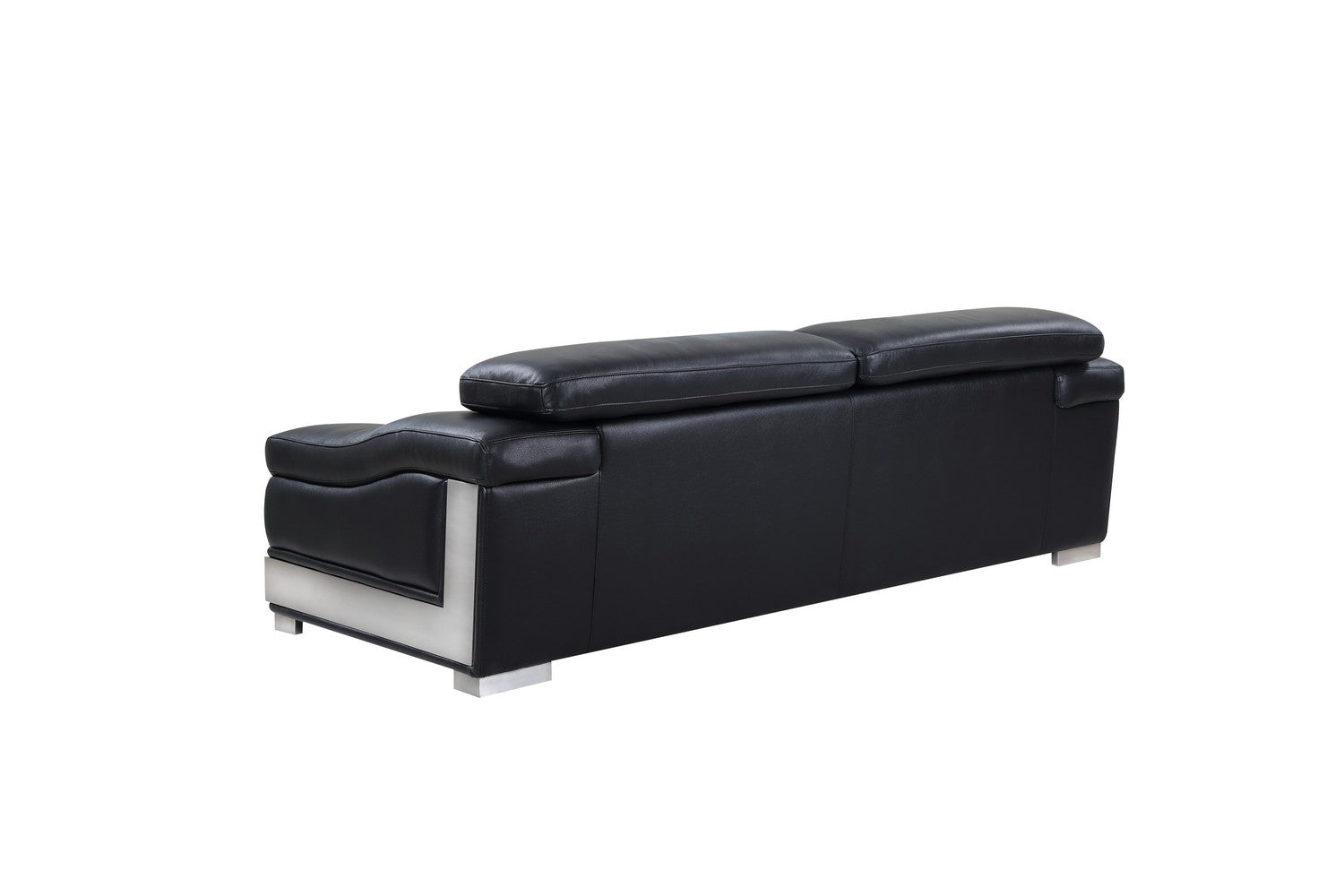 92" Contemporary Black Italian Leather Sofa with Silver Legs