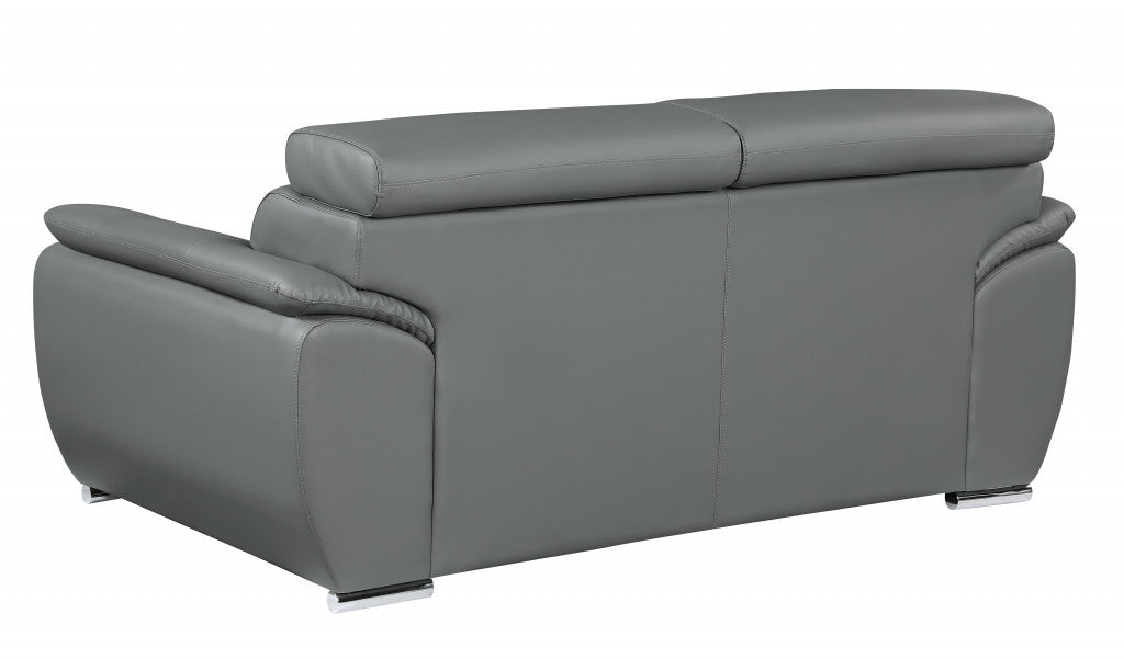 69" Gray Faux Leather Loveseat with Silver Chrome Legs