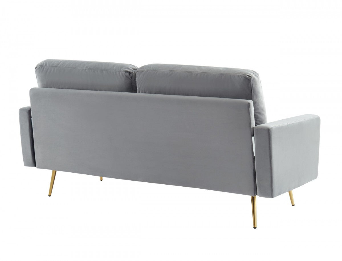 72" Modern Gray Velvet Sofa with Brass Legs