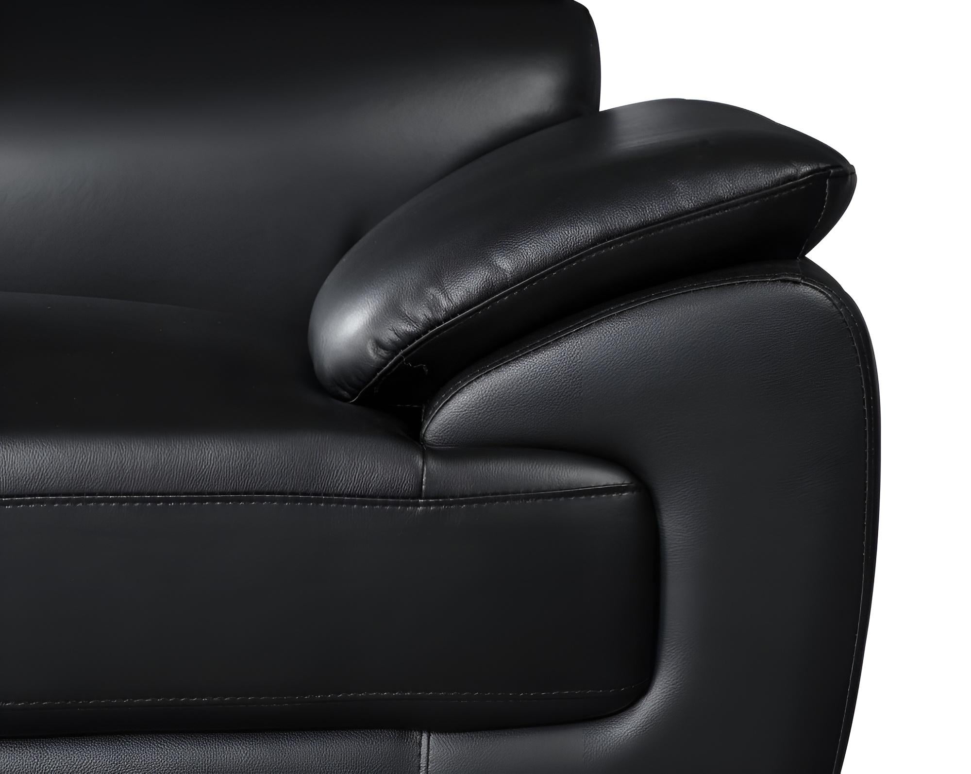 86" Modern Black Leather Sofa with Silver Stainless Steel Legs