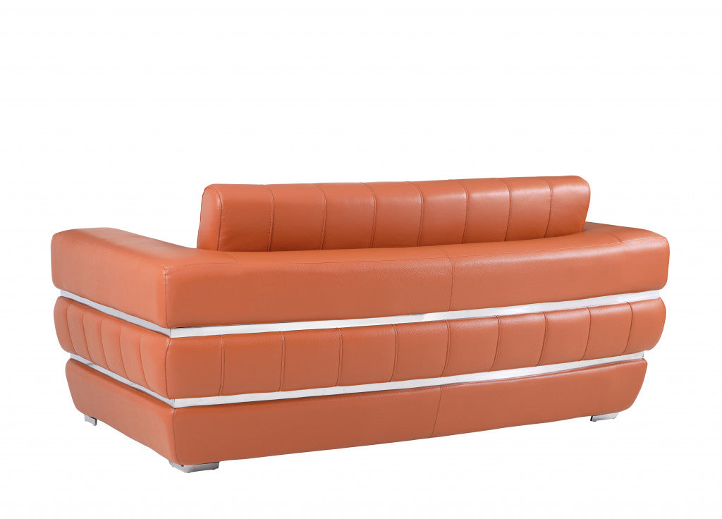 Modern 89" Wide Camel Top Grain Italian Leather 2 Piece Living Room Set