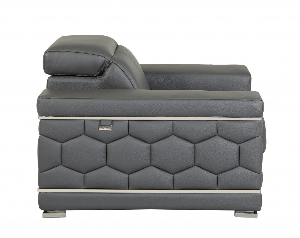Modern 47" Dark Slate Gray Top Grain Genuine Leather Accent Armchair