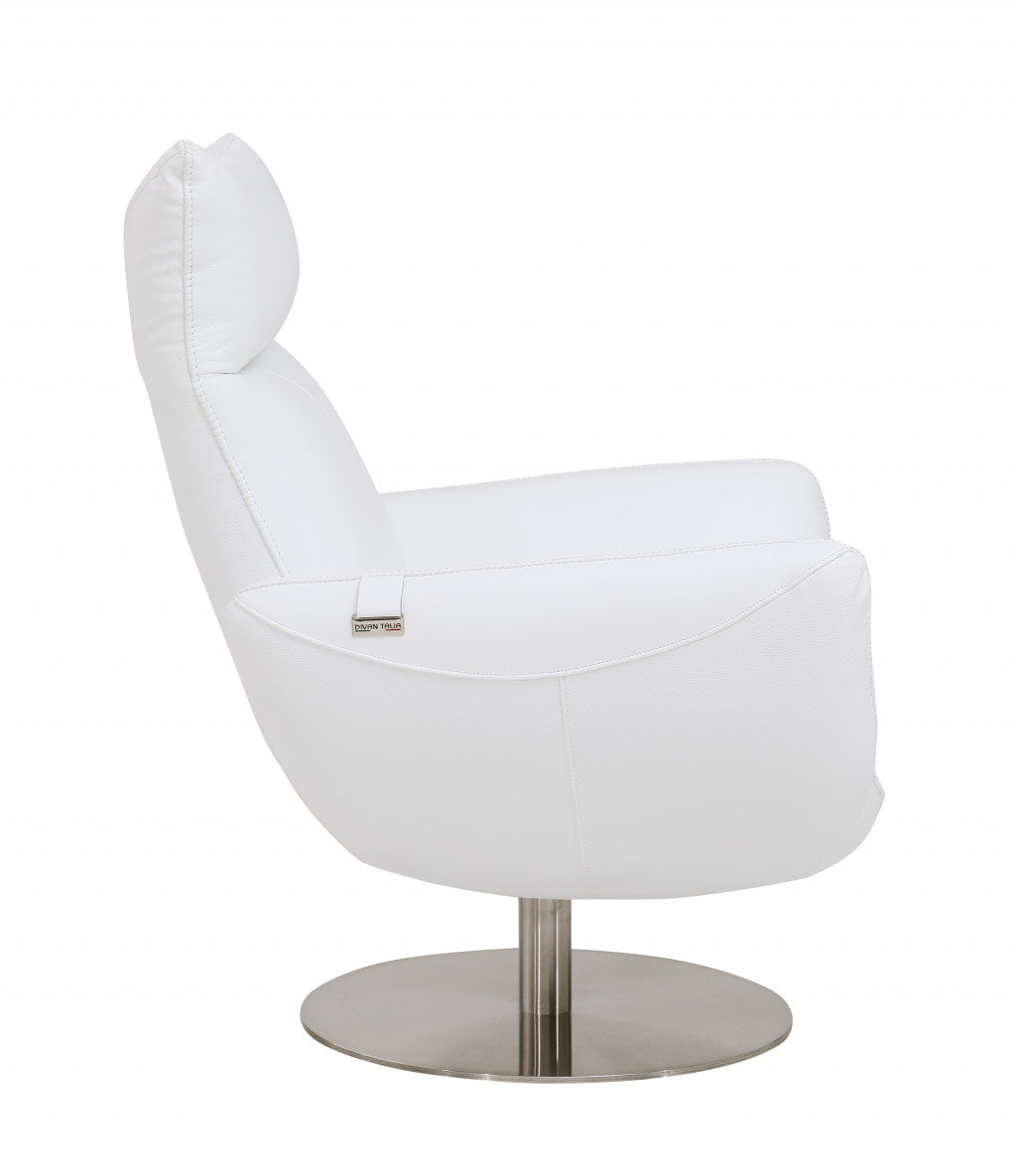 Modern 37" Bright White Top Grain Genuine Leather Lounge Chair
