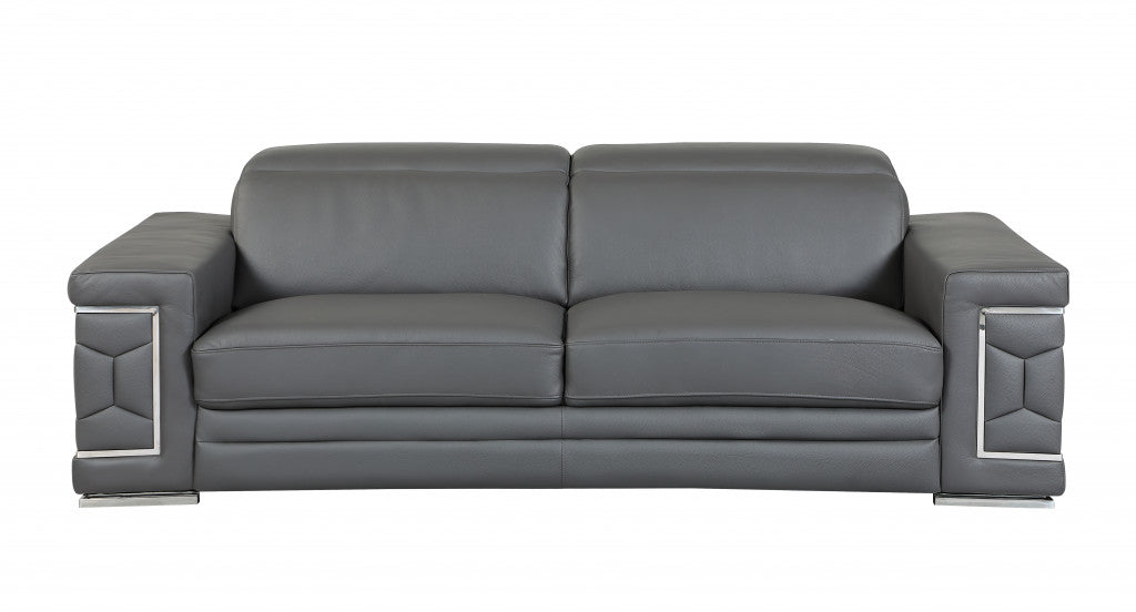 Modern Dark Gray Top Grain Italian Leather 3-Piece Living Room Set