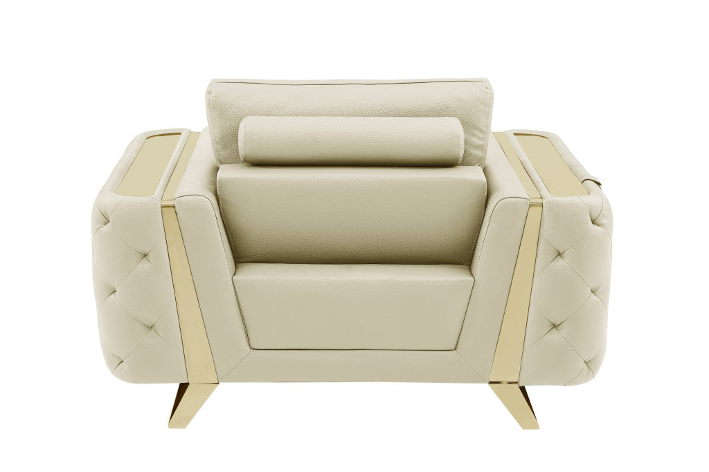 Contemporary 50" Beige Top Grain Genuine Leather Tufted Club Chair
