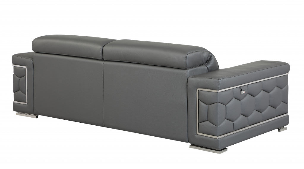 Modern 41" Extra Deep Dark Gray Italian Leather 2 Piece Living Room Set
