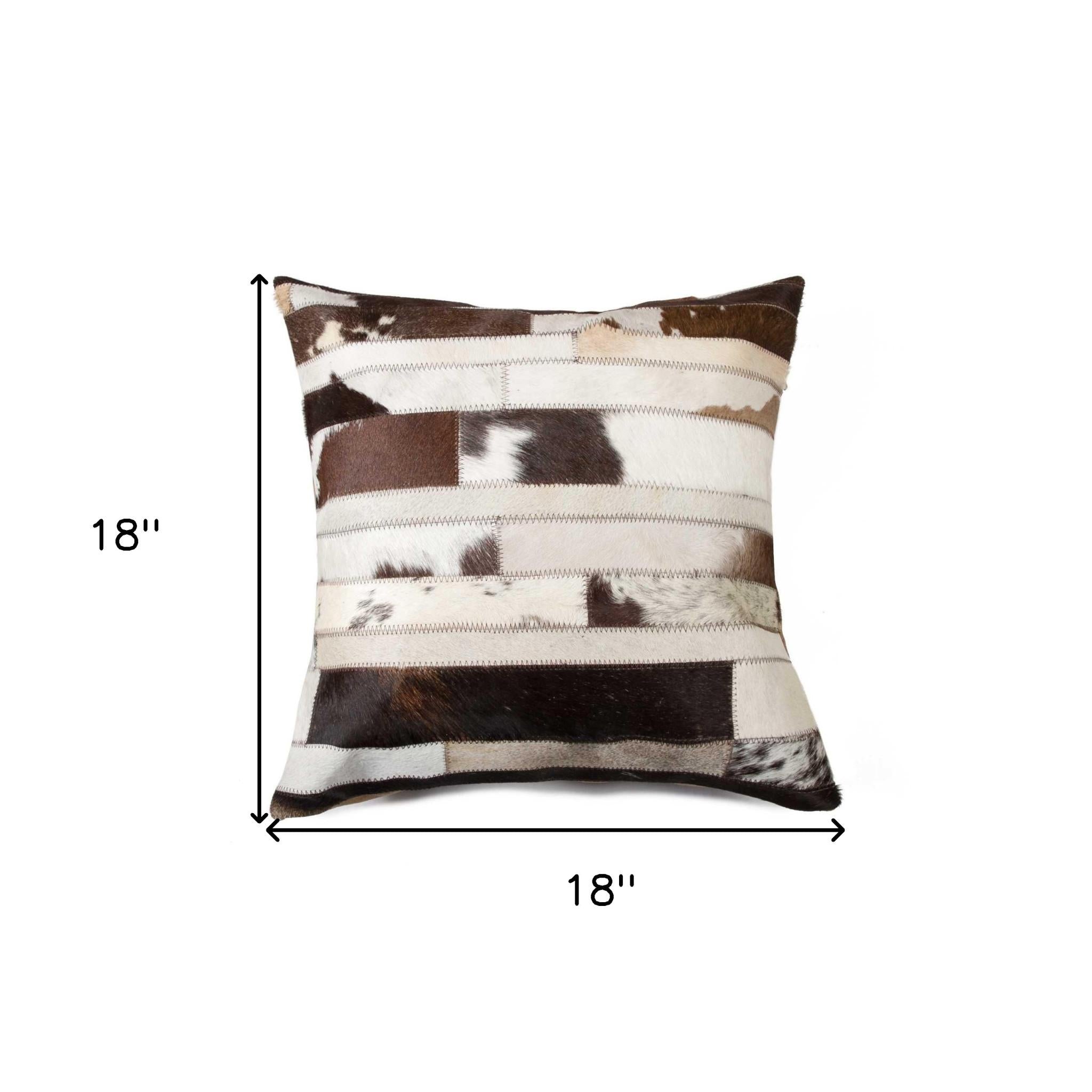 Chocolate and Ivory Striped Cowhide Accent Throw Pillow