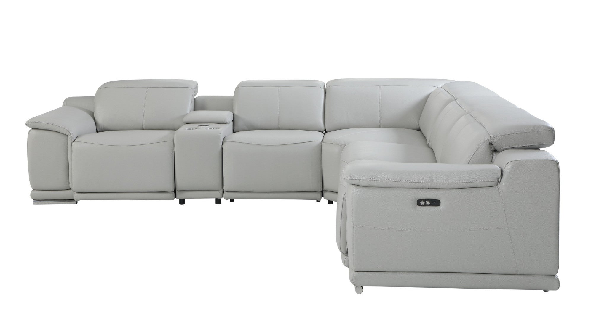 Light Gray Italian Leather Power Reclining U-Shaped 6 Pcs Corner Sectional