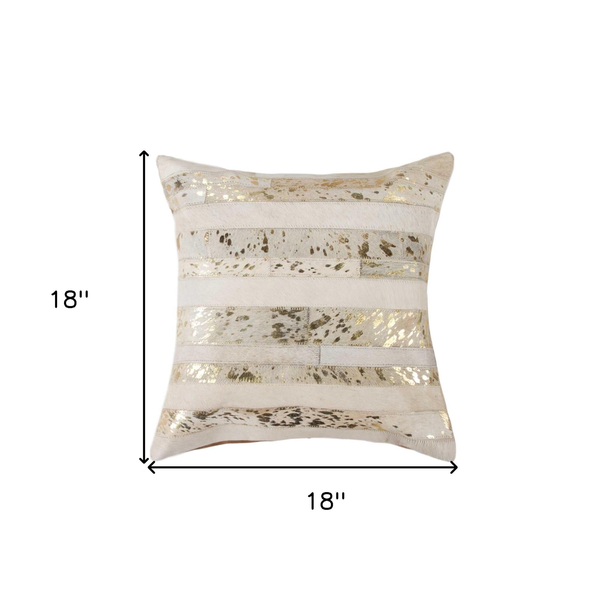 Beige Genuine Leather Square Accent Pillow