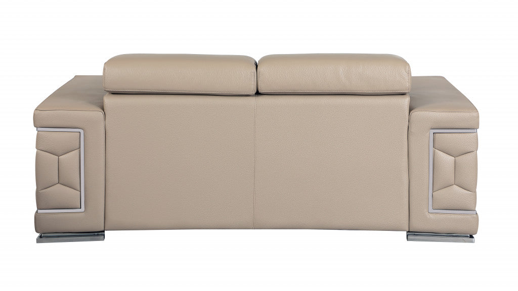 Modern 160" Extra Large Beige Italian Leather 2 Piece Living Room Set