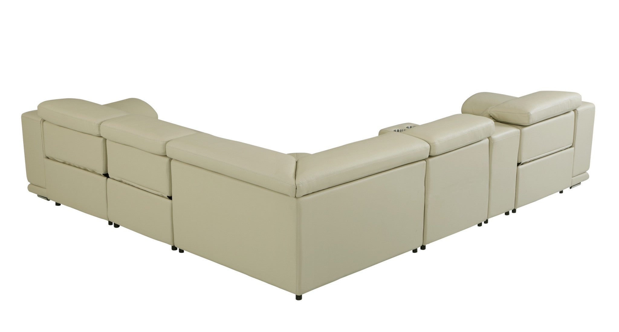 Modern Beige Italian Leather Power Reclining U-Shaped 6-Piece Symmetrical Corner Sectional