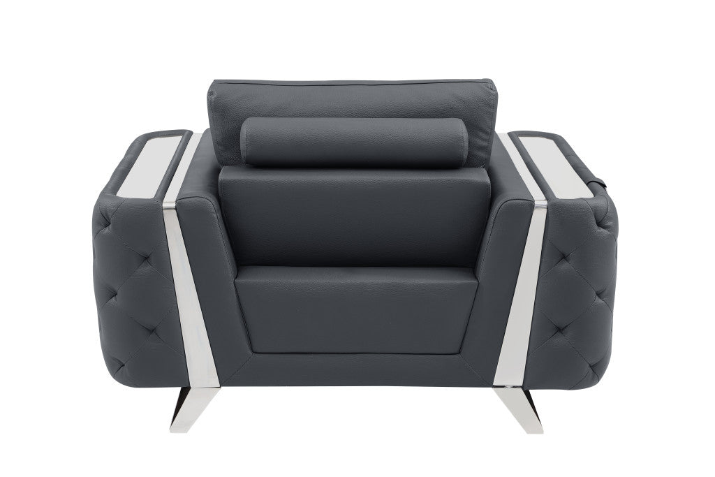 Contemporary 50" Dark Gray Faux Leather Tufted Club Chair
