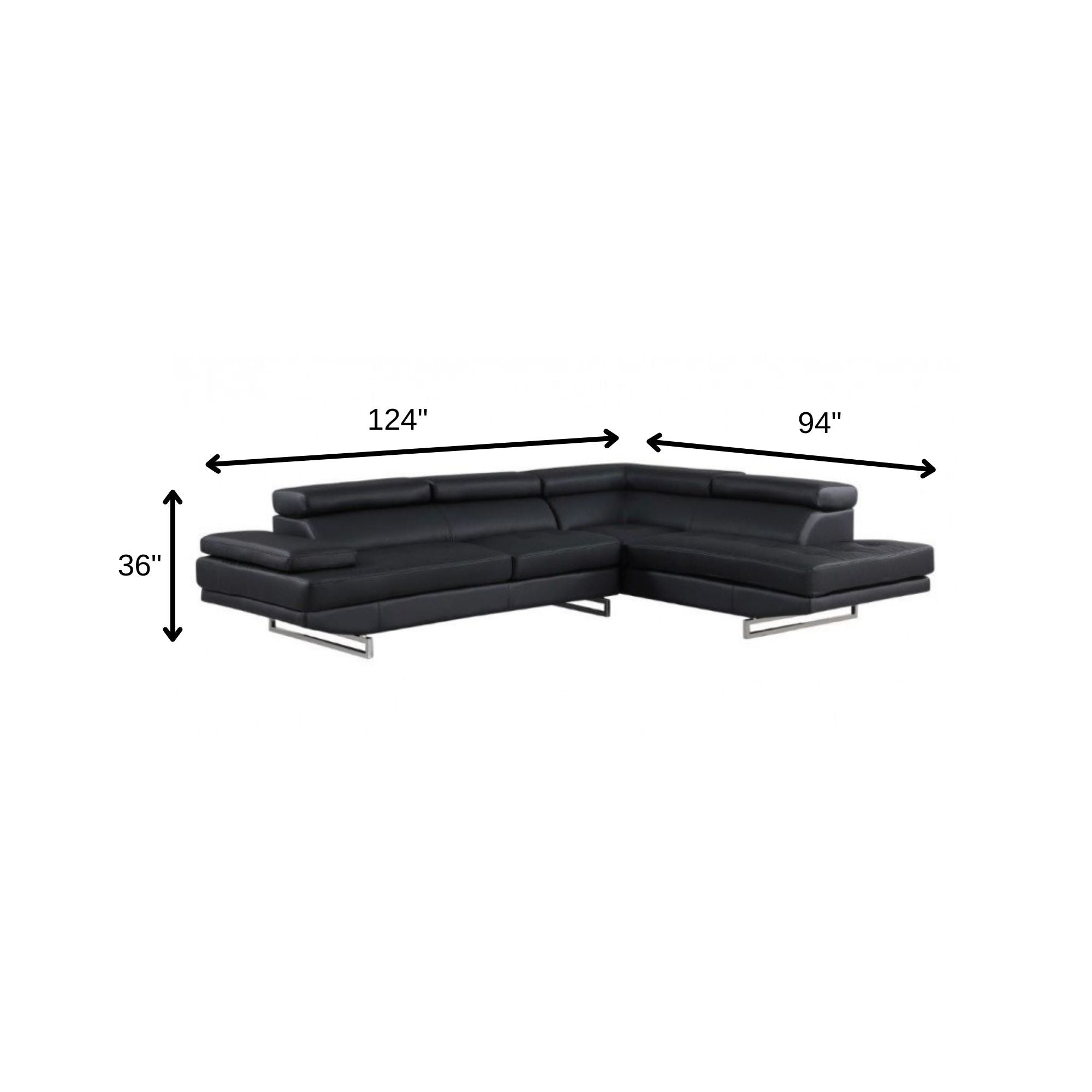 Modern Black Leather L-Shaped 2-Piece Corner Sectional