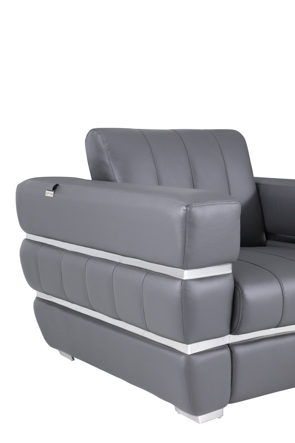 75" Modern Gray Italian Leather Loveseat with Silver Legs