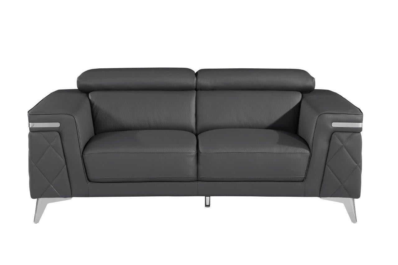 Contemporary 89" Charcoal Gray Top Grain Italian Leather 3-Piece Living Room Set