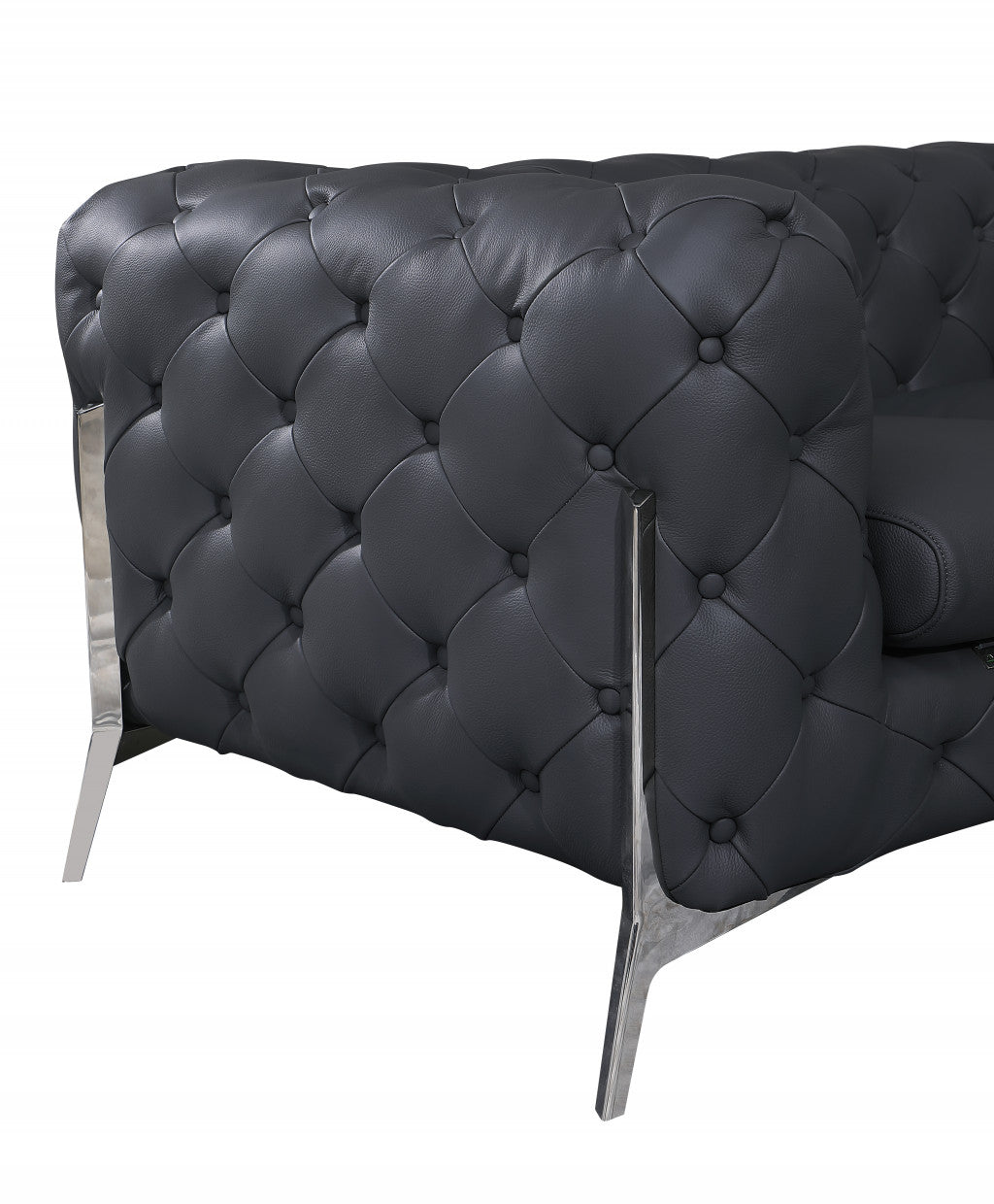 69" Modern Gray Italian Leather Loveseat with Silver Legs