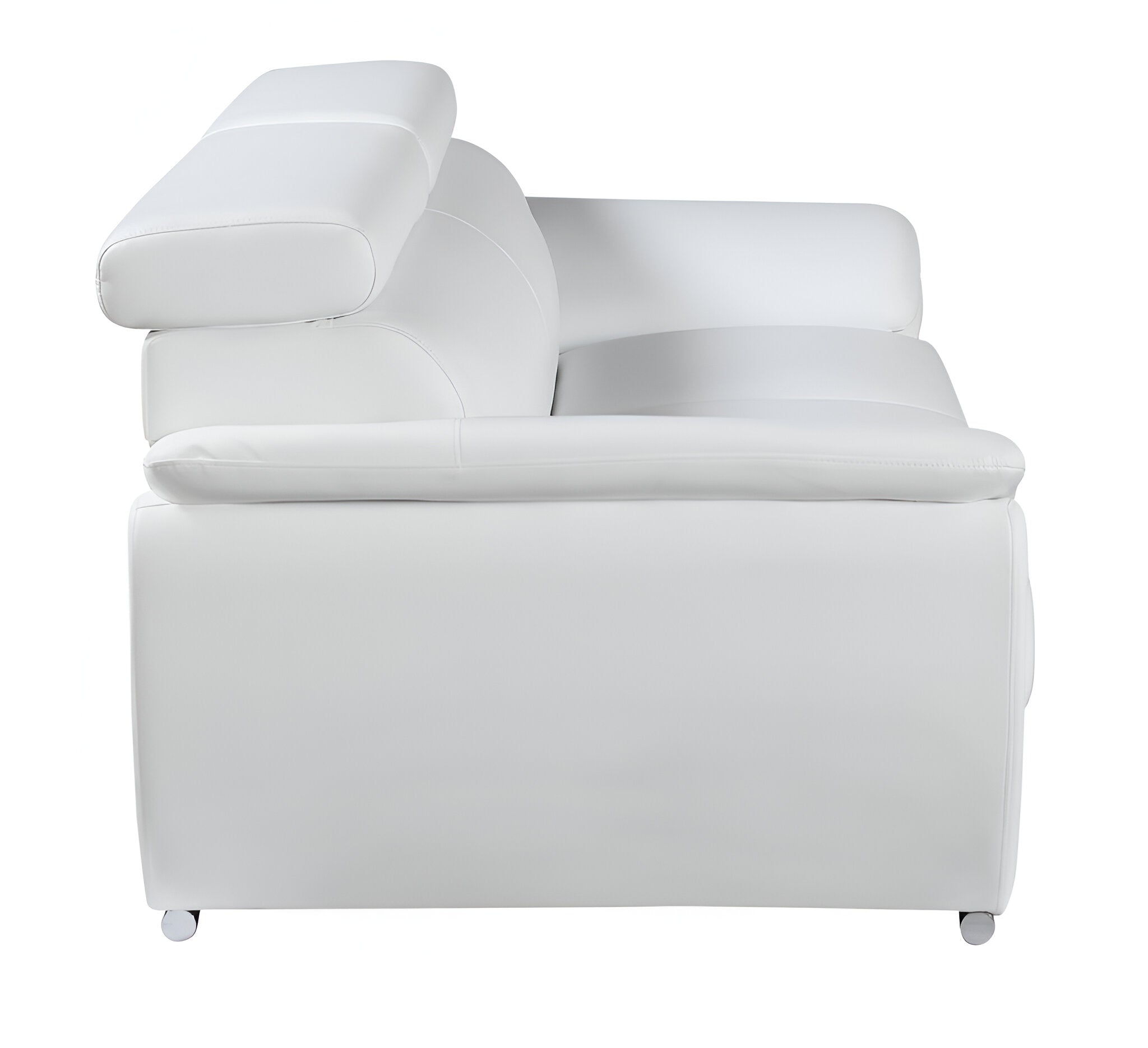 86" Modern White Leather Sofa with Silver Stainless Steel Legs