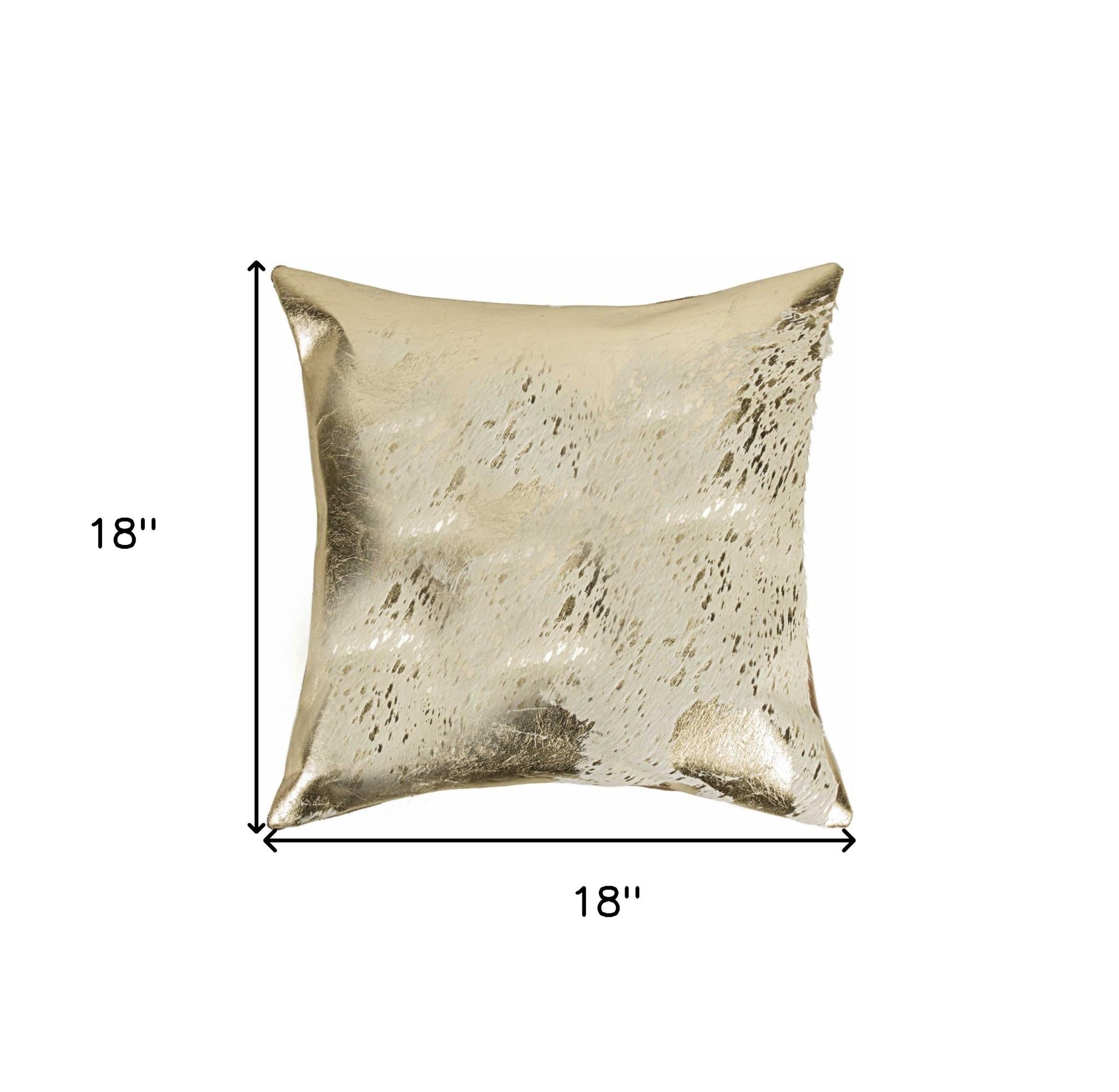 Beige and Gold Metallic Abstract Leather Accent Pillow