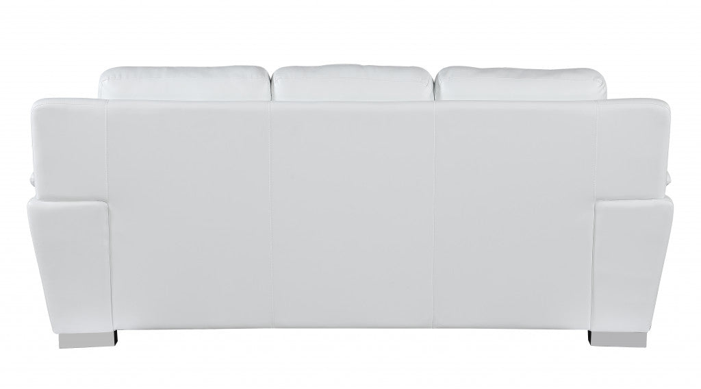 85" Modern White Leather Sofa with Silver Stainless Steel Legs