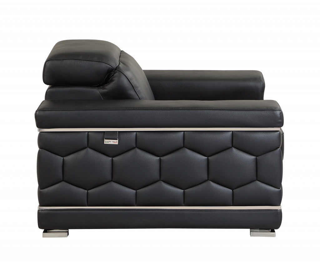 Modern Black Top Grain Italian Leather 3-Piece Living Room Set