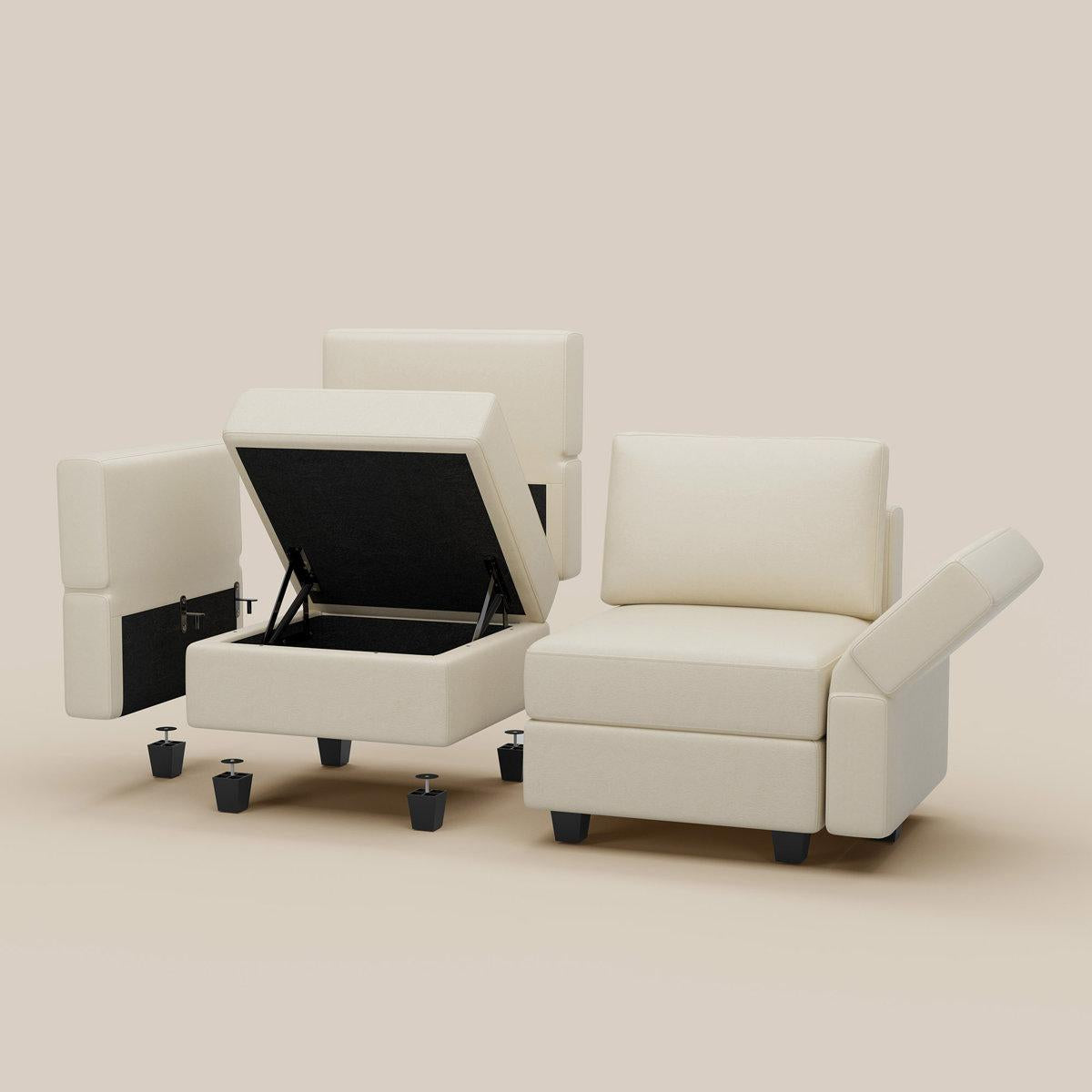 Modern Beige Faux Leather Modular U-Shaped 9-Piece Reversible Corner Sectional